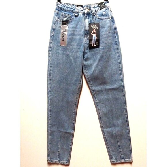 NWT Women's Mom Jeans Sz 0/24 Simple Society Must have Blue Ankle Darts distress - Picture 12 of 12
